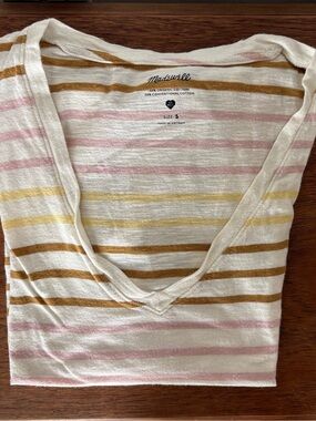 Madewell Cream Striped Short Sleeve Tee with Pink and Mustard Stripes